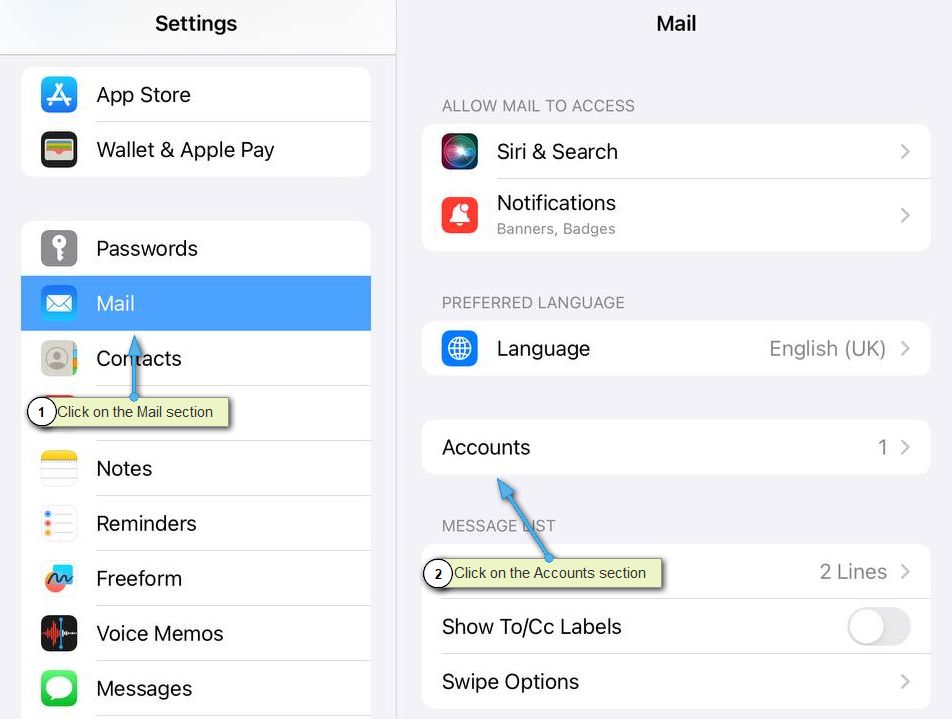 Mail in device menu