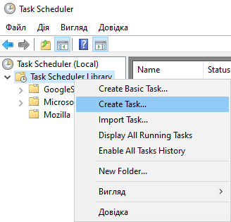 Task Scheduler, Create task