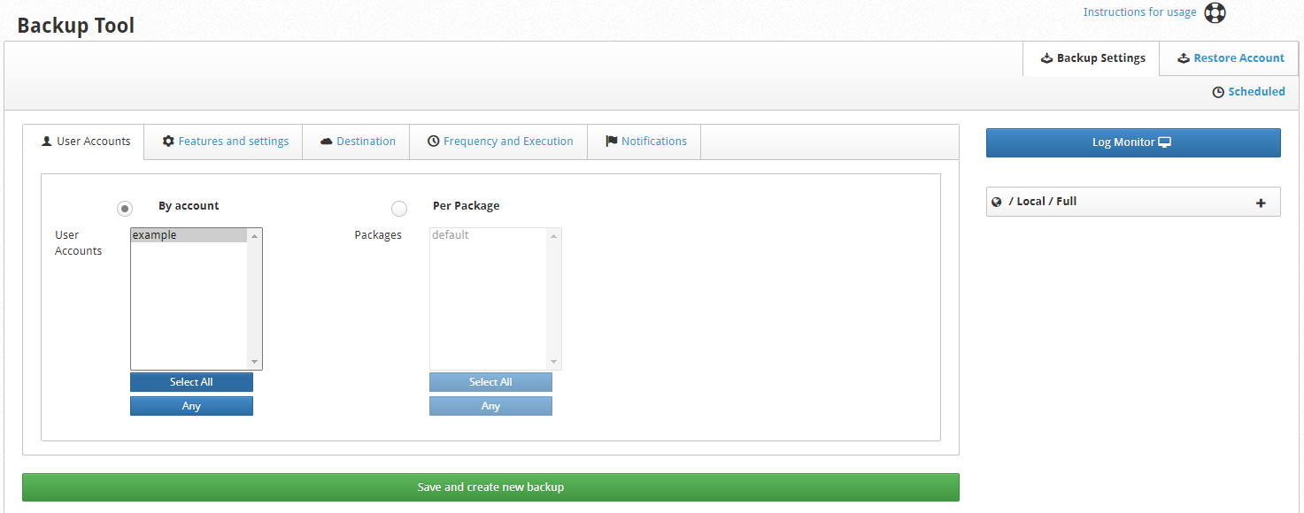 CWP Control Panel, backup 2