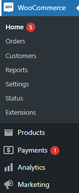 WooCommerce, новые элементы меню