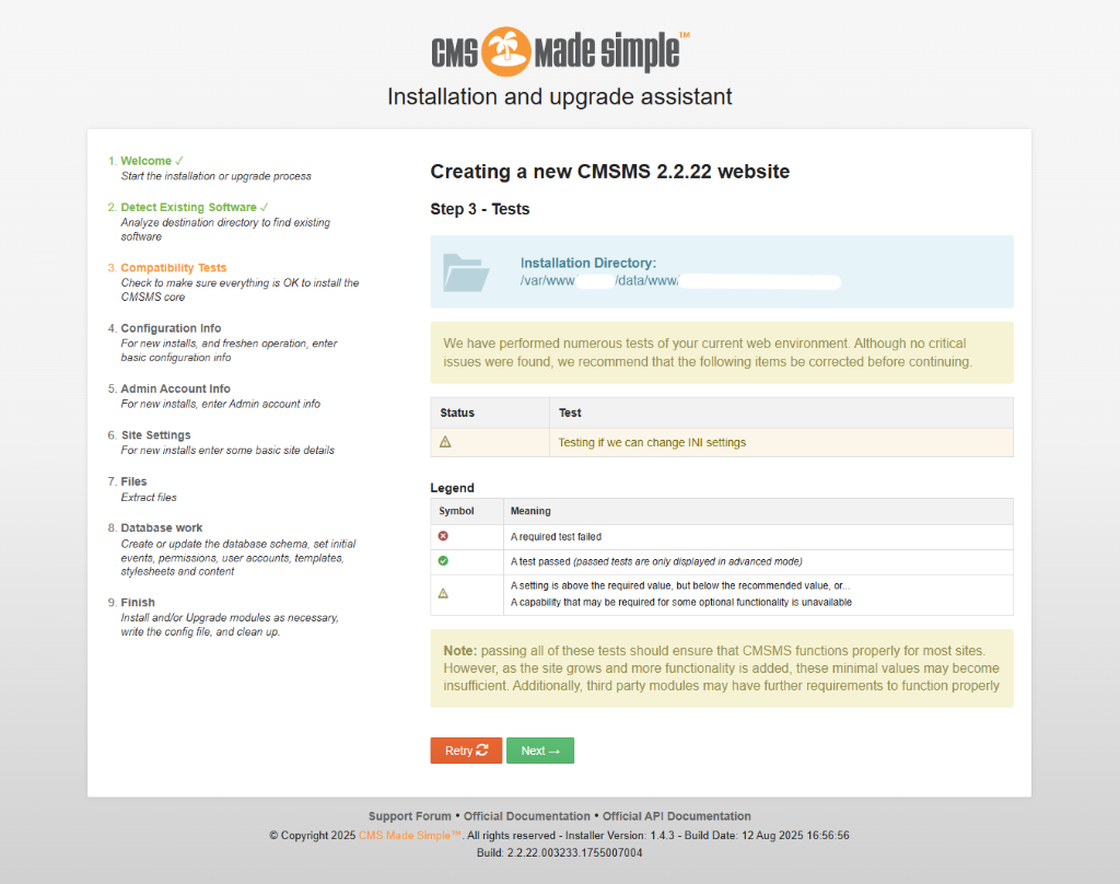 web installation sms cms step3