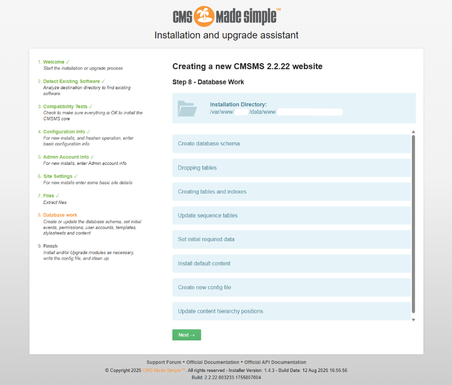 web installation sms cms step8