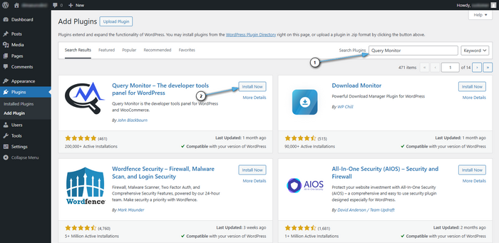 Wordpress admin panel install plagin